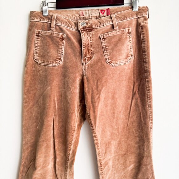 Vintage GUESS Velvet Stretch Low Rise Beige Brown Bootcut Pants 32 - Picture 3 of 6